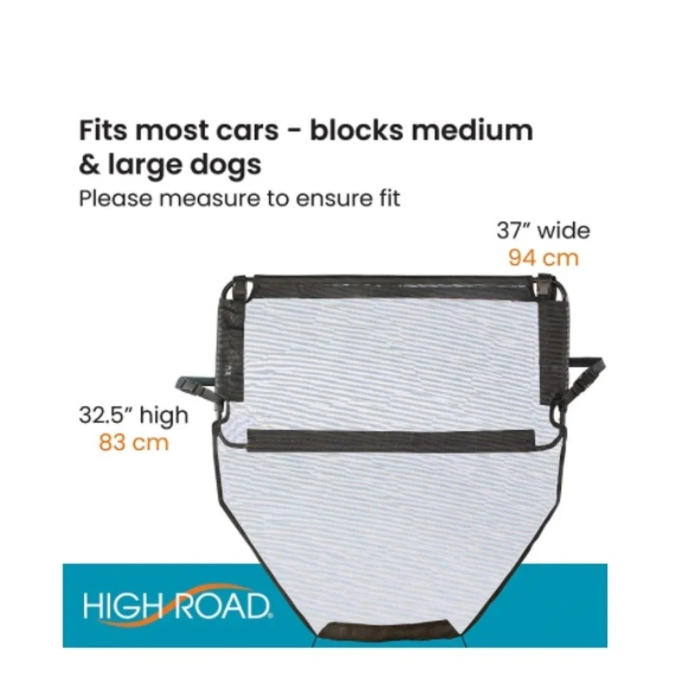 HIGH ROAD Dog Car Barrier with Full View Mesh Cover and Padded Steel Frame